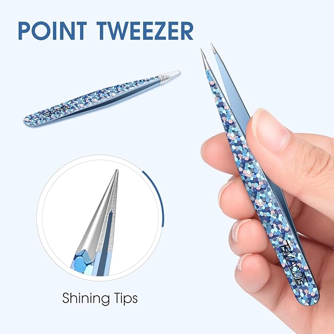 TsMADDTs Eyebrow Hair Removal Tweezer, 2-Pack Slant and Point Tip Tweezers for Women and Men Eyebrows, Facial and Ingrown Hairs, Stainless Steel