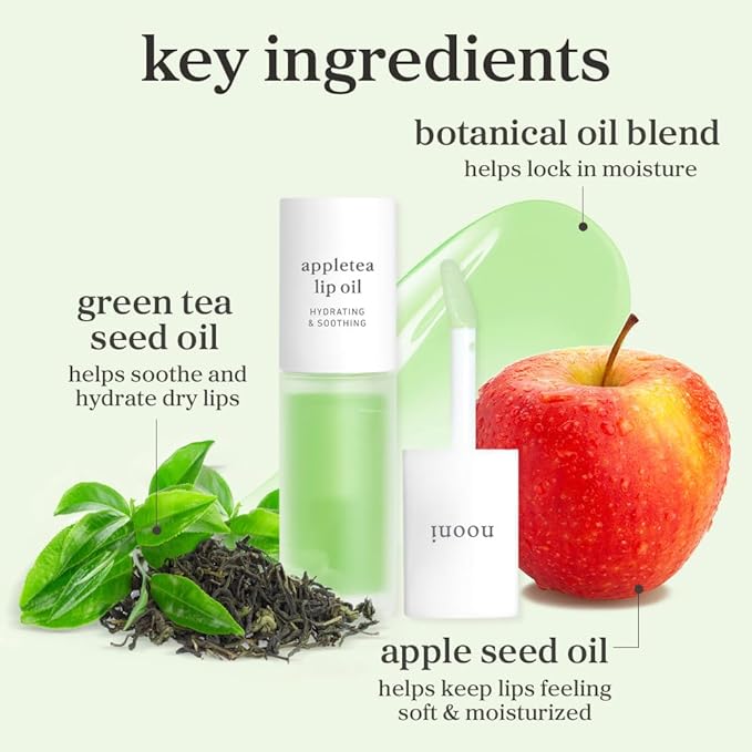 NOONI Korean Lip Oil - Appletea | Long-Lasting, Moisturizing, Plumping, Revitalizing for Dry Lips, Waterproof, No Peel Off, Hydrating, Stocking Stuffers, Tween Girls Trendy Stuff, 0.12 FL Oz