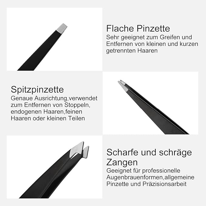 Professional Tweezers Set with Leather Case for Eyebrows, 3 Piece Black Precision Tweezers, Burgundy Storage Pouch