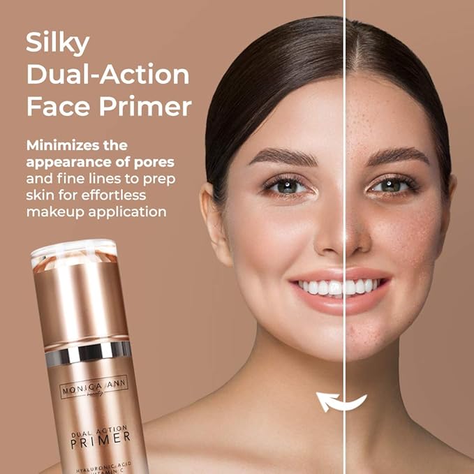 Dual-Action Face Primer - 30 mL | Hydrating Makeup Primer With Vitamin C & Hyaluronic Acid | Smoothing Translucent Matte Pore Minimizer | Foundation Primer For Any Skin Tone