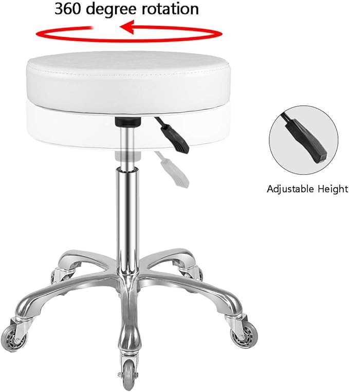 Rolling Stool with Wheels Adjustable Swivel Heavy Duty Hydraulic Stools Chair for Shop Guitar Lab Tattoo Workbench Medical (White)
