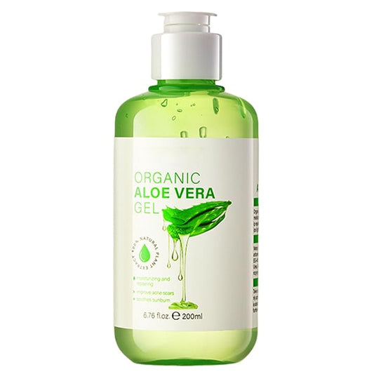 Organic Aloe Vera Gel, Aloe Vera Gel for Face, Body and Hair, Deeply Hydrating, Nourishing After Sun Skin Care, Aloe Vera Soothing Gel Cooling Cooling, Calming and Soothing 6.76 Fl Oz