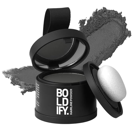 BOLDIFY Hairline Powder - Root Touch Up Hair Color for Gray Coverage - Bald Spot Concealing Hair Powder for Women & Men - 24-Hour Stain-Proof - Dark Gray
