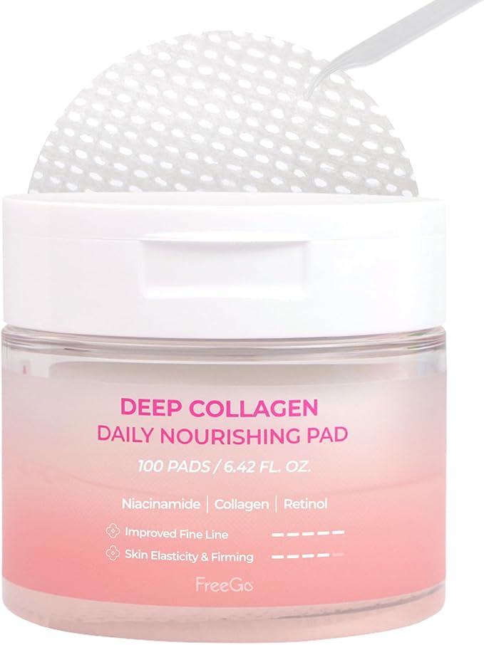 FreeGo Deep Collagen Daily Nourishing Pad (100 Pads), K-Beauty Facial Toner Pads for Dull and Coarse Skin, Instant Bouncy Skin Firming