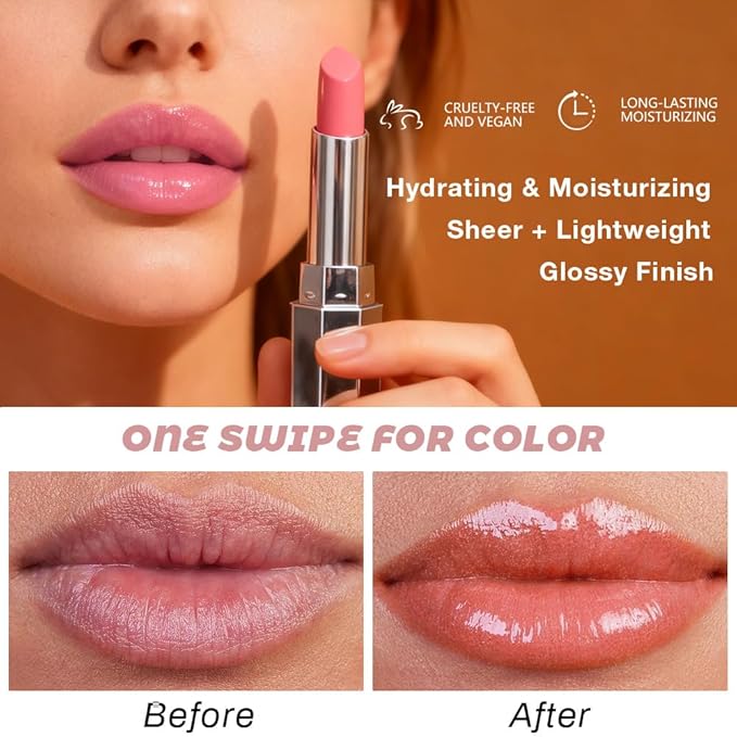 evpct Nude Honey Lipstick Tinted Lip Balm, Coral Sheer Hydrating Shine Tinted Lipstick for Women, Moisturizing Lip Color, Nourishing Tinted Lip Balm Plumper Gloss Stain, Glossy Shiny Finish, 03 Honey