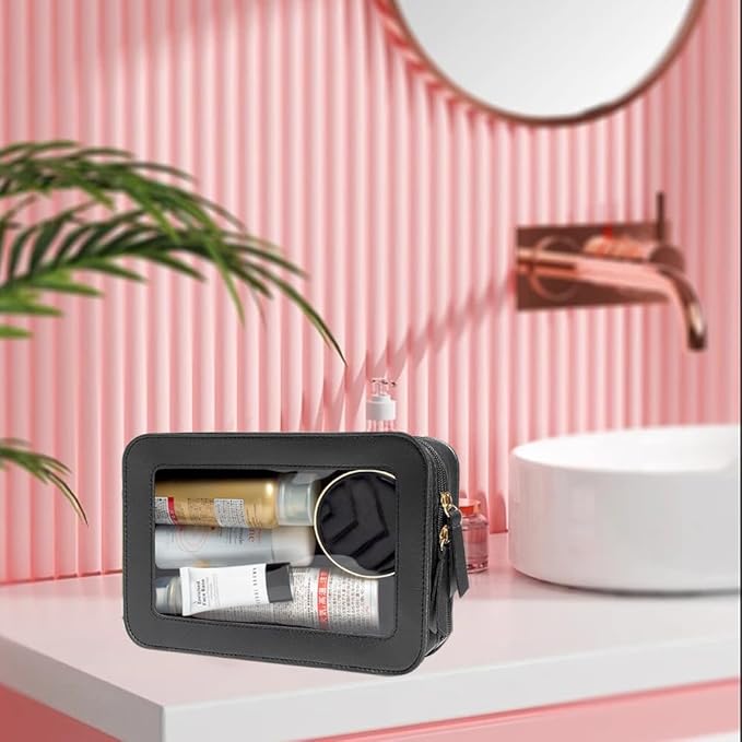 Clear Makeup Bag Small, TSA Approved Portable Toiletry Bag with Zipper Cosmetic Travel Bag Makeup Organizer Case Mini Makeup Pouch for Purse Car Organizer Bag for Women Men