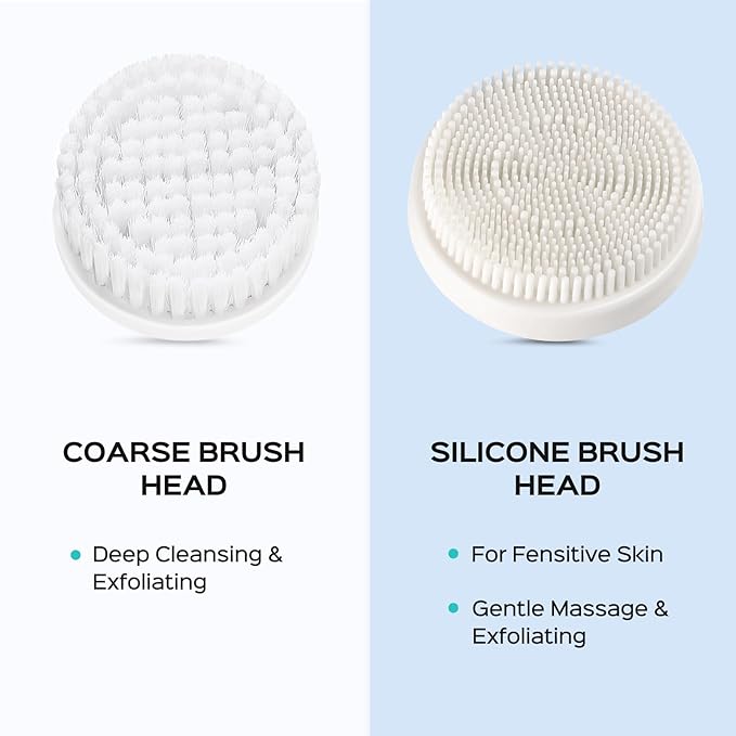 COSLUS Facial Cleansing Brush Silicone Face Scrubber: 2 in1 FBS-D Electric Exfoliating Device Waterproof Deep Cleaning Exfoliation Rotating Spa Machine - Electronic Skincare Wash Spinning System