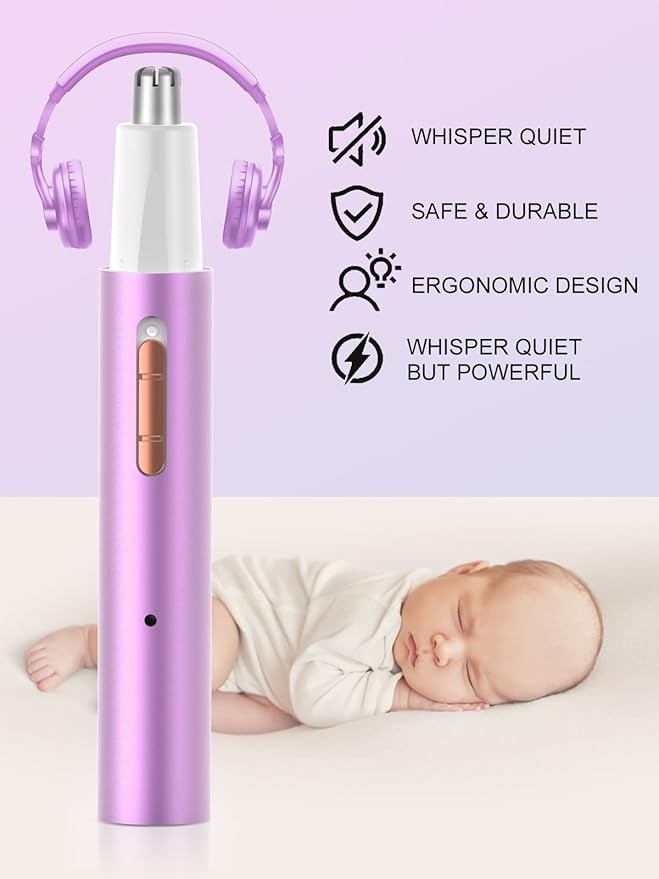 Nose Hair Trimmer for Women Men,2025 Rechargeable 2 in 1 Eyebrow & Facial Trimmer, Professional Painless Ear Hair Trimmer with Powerful Motor and Dual-Edge Blades Easy Cleansing (Purple)