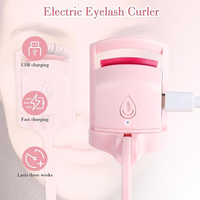 Electric Heated Eyelash Curler，Rechargeable Safe Anti-Burn Lash Curler for Quick Natural Curling Eye Lashes，5s Rapid Heating, 24 Hours Long Lasting，Create Beautiful Eyelashes