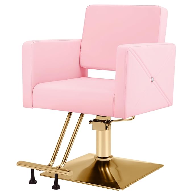 Artist hand Hair Salon Chair Pink and Gold, Hydraulic Styling Chair with Heavy Duty Pump, 360 Degree Swivel Barber Chair, Beauty Salon Equipment for Hair Stylist, Max Load 330 Lbs
