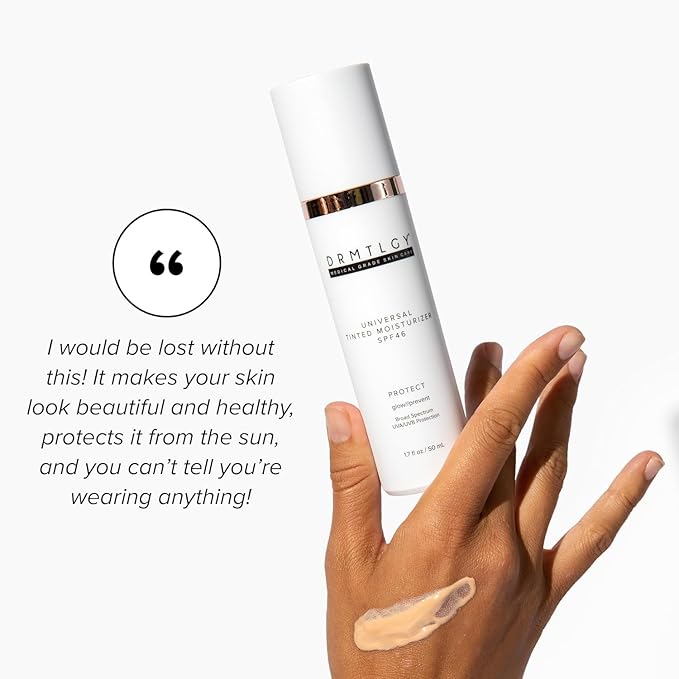 DRMTLGY Universal Tinted Moisturizer with SPF 46. Universal Tint. All-In-One Light Sheer Coverage Tinted Face Sunscreen with Broad Spectrum Protection Against UVA and UVB Rays. 1.7 oz, 2 pack