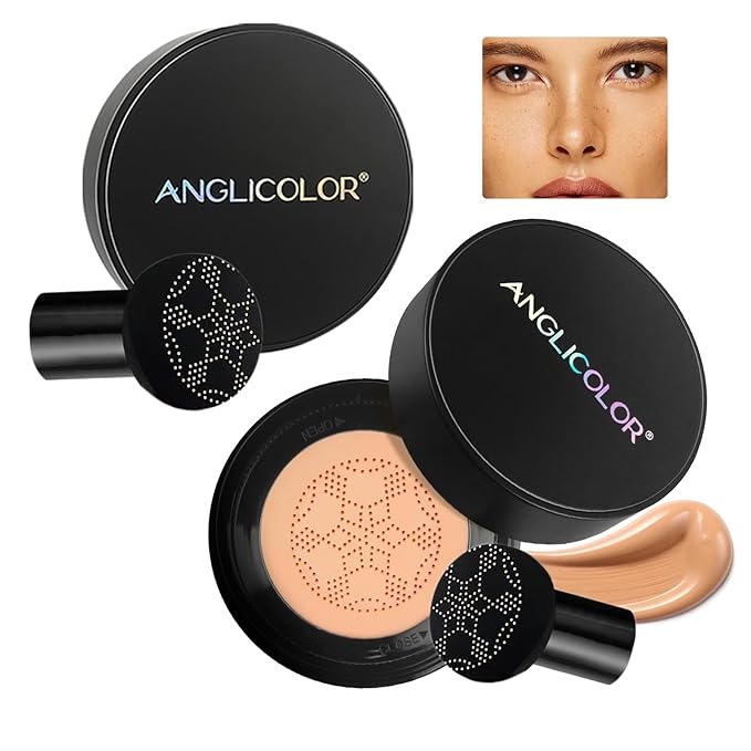 Anglicolor Mushroom Head Air Cushion CC Cream Strong Concealer 2PC,Face Makeup Cushion Foundation Long Lasting,Moisturizing BB Cream Makeup Base Primer Even Skin Tone for All Skin Types (2PC 05, 200g)