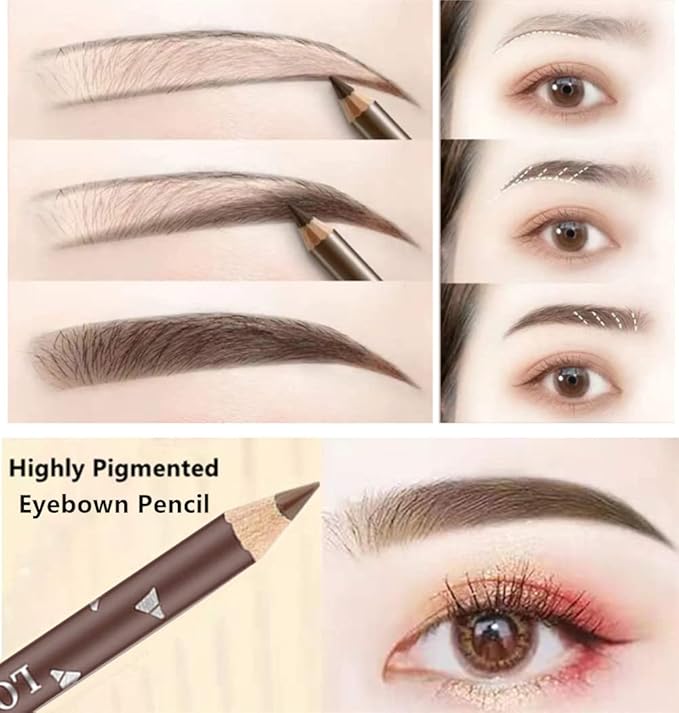 Go Ho 12 PCS Eyebrow Eyeliner Pencils,Black Brown Dark Brown Sweatproof Eye Brow Pencil,Long-lasting Eyeliner Makeup Brow Tint Sticks, 3 Colors Easy to Color（Black+ Brown+Dark Brown）