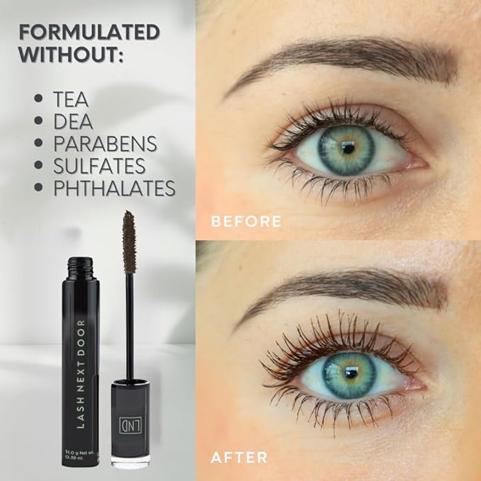 Lash Next Door Espresso Brown Mascara- Volumizing & Lengthening No Clump Smudge-Proof Makeup for Lashes- Beauty Products for Women- 1-Pack by Brooklyn and Bailey