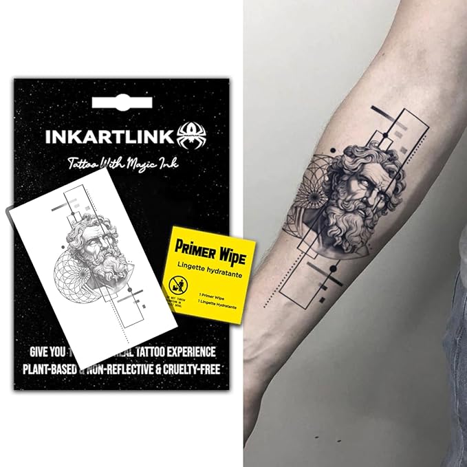 INKARTLINK Semi Permanent Tattoo, beautiful and realistic design, fun tattoo experience, cruelty-free, non-reflective, waterproof (Greek geometric creative tattoo 4）