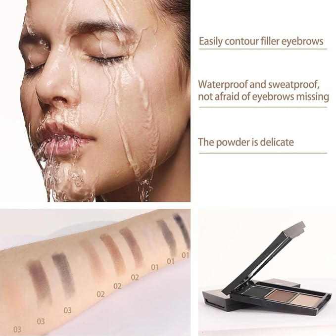 Eye Brow Powder for Women, Taupe Eyebrow Powder Kit with Brush, Long-Lasting 3 Colors Brow Palette, Filler for Full, Defined Natural Brows Shaping (03)