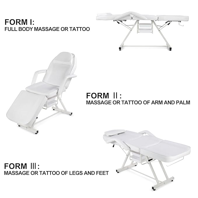 Artist hand Tattoo Chair for Client with Trays Facial Lash Bed for Eyelash Extensions Massage Bed Massage Table Salon Chair (White)