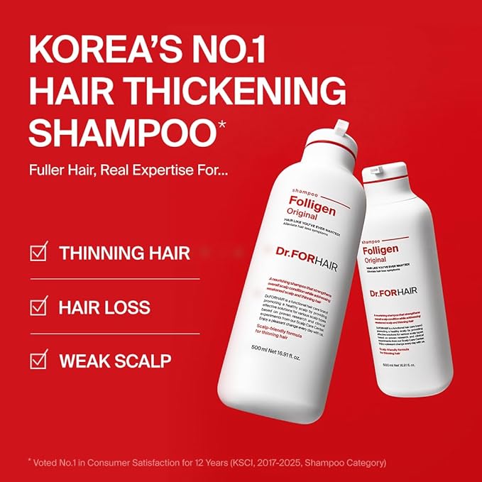 Dr.FORHAIR Folligen Shampoo | Korean Hair Care | Clarifying, Anti Dandruff, Scalp | For Hair Thickening & Fuller Looking, 16.91 fl oz