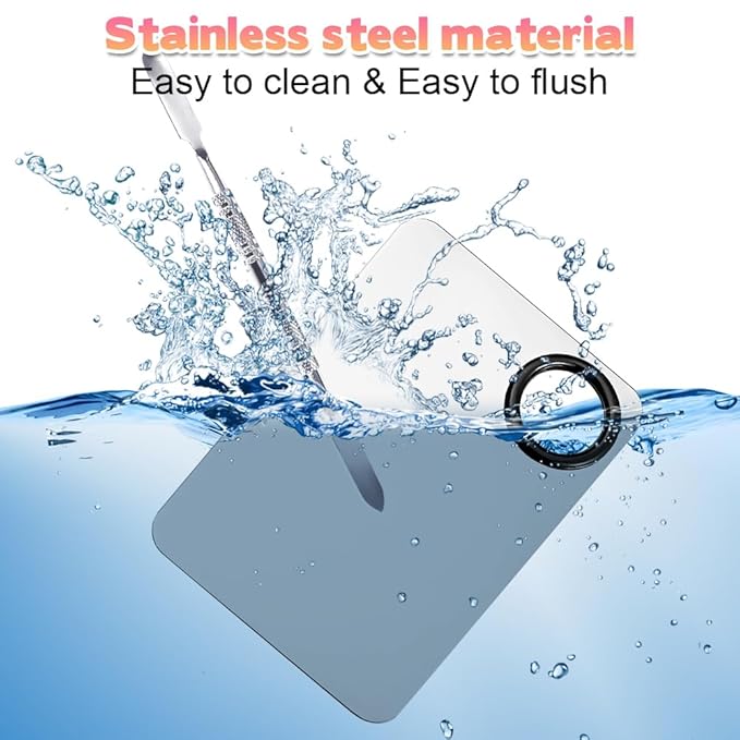 Makeup Mixing Palettes, Makeup Palette with 6PCS Mini Powder Puff, Foundation Palette with Makeup Spatula, Stainless Steel Nail Art Palette Set, For Makeup Pigment Blending