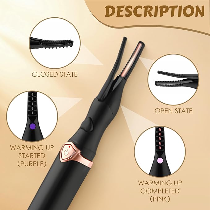 Electric Heater Eyelash Curler, Portable Rechargeable Eyelash Curler with USB, Women Eyelash Curlers for Daily Makeup, 3 Heat Modes and Smart Temperature Regulation (Black)