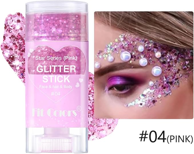 2Pcs Blue and Pink Body Glitter Stick,Face Hair Glitter Christmas Makeup,Sparkly Mermaid Sequins Hair Glitter,Waterproof Sparkle Festival Rave for Women and Girls