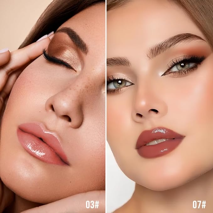 Nourishing High-Shine Lip Gloss Set,Hydrating & Moisturizing Lip Tint, Non-Sticky, Long-Lasting Glossy Lip Stain,Softens & Plumps Lips for Smooth,Gentle Formula for Dry Lips,03+07