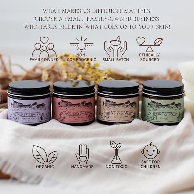 100% Grass-Fed Whipped Tallow Balm & Organic Jojoba Oil infused with Organic Calendule & Chamomile: face & body moisturizer-dry, baby, sensitive skin/eczema, psoriasis (HERB-INFUSED)