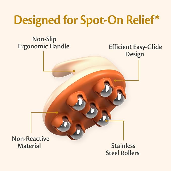 Lymphatic Drainage Massager with Cooling Steel Rollers for Body Sculpting, Cellulite & Sore Muscles, Grip-Friendly Massager with Ergonomic Design for Arms, Thighs, Glutes and Stomach by M3 Naturals