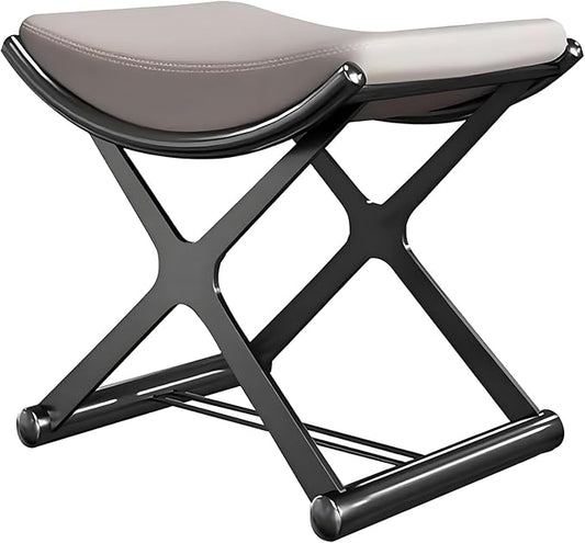 Luxury Modern Vanity Stool with Gold X-Frame Metal Legs, Cream Leather Ottoman Bench Seat for Bathroom, Living Room, Makeup, 17.72 x 14.96 inches (Black)