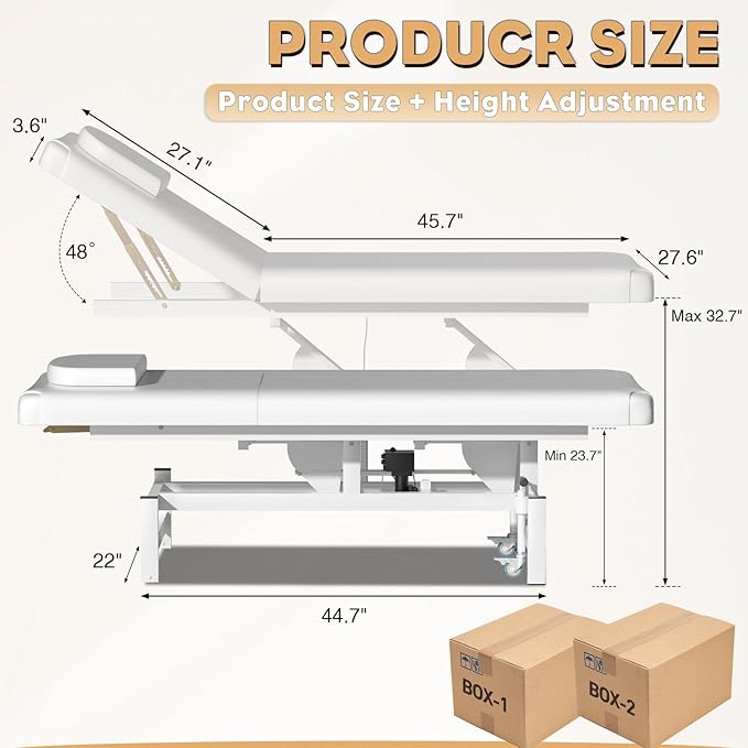 Electric Lift Massage Physical Therapy Table with Adjustable Backrest, Lockable Wheels, 4'' Think Premium Foam, 1500Lbs Capacity Professional Electric Massage Bed Commercial Home Use, White