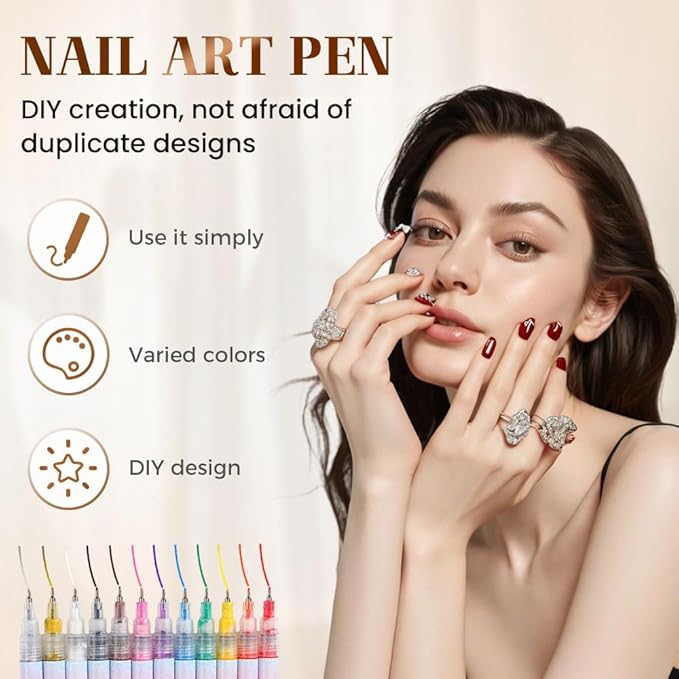 12 Colors Nail Art Pens Set, 2026 New Nail Marker, Fine Tip Nail Art Pen 0.5mm, Portable Nail Art Tools for Home Salon, Nail Art Pen Set for Beginners (12pcs)