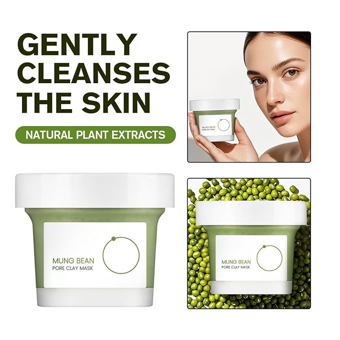 Mung Bean Pore Clay mask (4.05 fl oz /120ml) | Fragrance-Free | Wash Off Mask for Blackhead & Whitehead Care | Quick 3 Minute to Gently Cleanse, Exfoliate and Tighten Pores | Korean Skincare (1P)