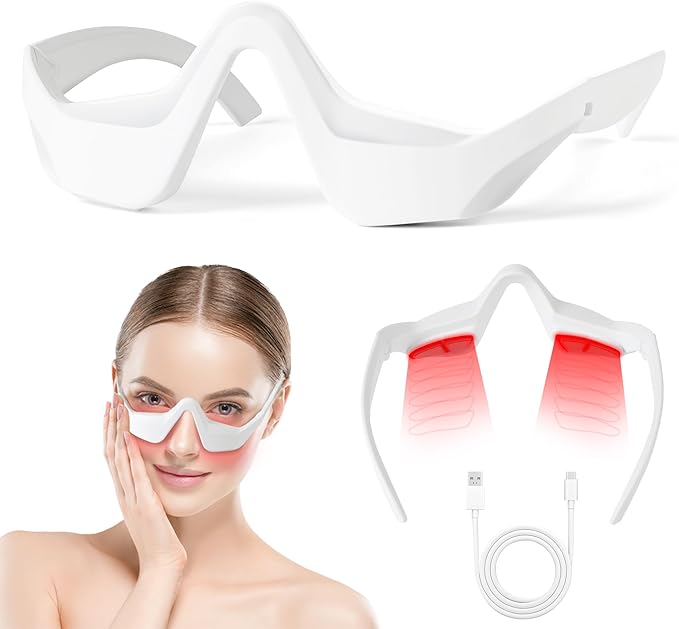 Under Eyes Red Light Therapy Glasses, Microcurrent Eye Face Massager Red Light Beauty Device with 4 Modes, Relieve Dark Circle, Eye Bag and Wrinkle Treatment Device