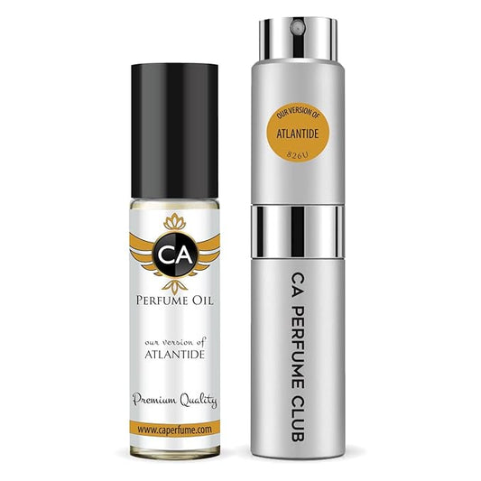 CA Perfume Duo Impression of Atlantide For Women And Men Perfume Layering Set Long Lasting Travel Size EDP + Body Oil Roll-On Bottle 0.27 Fl Oz+0.33 Fl Oz