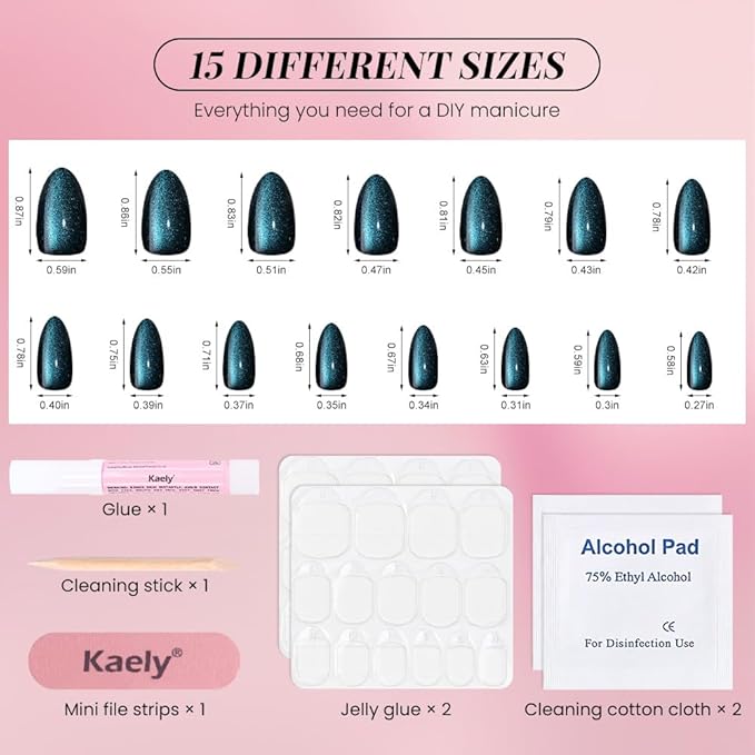 Cat Eye Green Press On Nails Short Almond 30 Pcs, Designer Reusable Acrylic Fake Nails with Glue, Glossy Soft Gel Nails Wedding and Party, Stick On Glue On Nails, Nails fro Women Gift