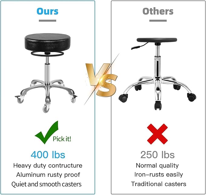 Salon Rolling Stools with Locking Wheels - Adjustable Swivel Stool Chair Heavy Duty 400 lbs Thick Cushion Hydraulic Shop Stool for Tattoo Facial Massage Kitchen Counter Salon Spa Medical Garage(Black)