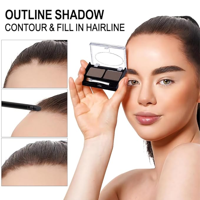 Eye Brow Powder for Women, Medium Brown Eyebrow Powder Kit with Double-ended Eyebrow Brush, Long-Lasting Waterproof Two Colors, Purse-Friendly Compact, Cruelty Free (Medium Brown+Brown 2Pcs)