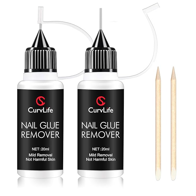 Curvlife 20ml（2pcs）Pinpoint Nail Glue Remover for Press on, Multi-Functional Remover for Nails Tips, Non-Acetone Nail Polish Remover, Gentle Glue Remover for Gel x Nails