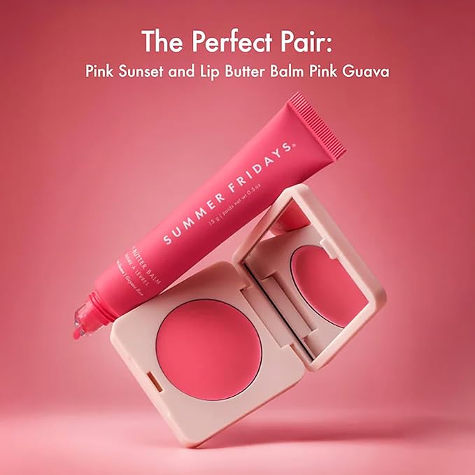 Summer Fridays Blush Butter Balm - Skincare-Infused Hydrating Cream Blush with Hyaluronic Acid, Ceramides, & Shea Butter for a Dewy Flush of Color - Cheek and Lip Tint - Pink Sunset (0.14 Oz)