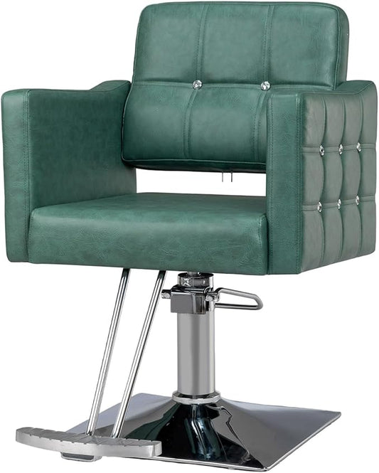 Salon Styling Chair for Hair Stylist Wide Seat, Hydraulic Barber Chair with Aluminium Footrest, Green Hair Salon Chair Heavy Duty, Beauty Spa Cosmetology Shampoo Hairdressing Equipment