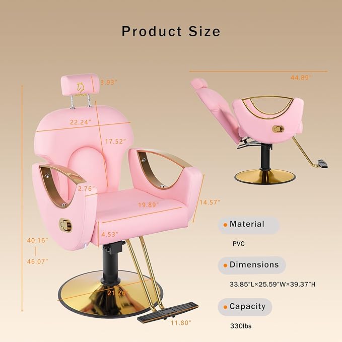 Barber Chair,Styling Chair|Adjustable Height Reclining Salon Chair, Barber Chair for Stylist with Removable Headrest,SPA Equipment for Barbershop,Beauty Salon,Spa (Pink New)