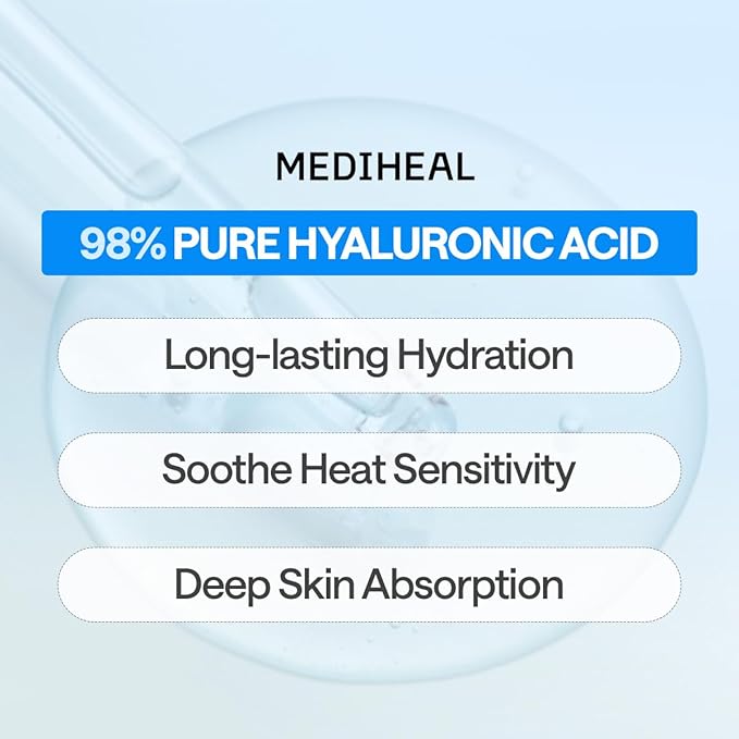 Mediheal Essential Mask (10pcs, Hyaluronate) 98% Pure Hyaluronic Acid for Long-lasting Hydration, Deep Skin Absorption & Moisture Barrier Vegan formula
