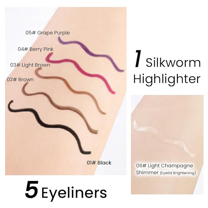 Kaely 1.5mm Skinny Gel Eyeliner Pencil,Shimmer Cat Eye Liner Makeup Pen,Cream Smooth Eyeliner Crayon,delineador de ojos contra el agua,Waterproof Long Lasting 16 Hour Wear,Vegan & Cruelty Free,06