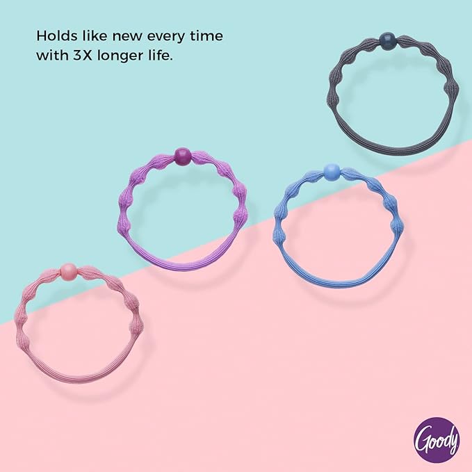 Goody Ouchless Forever Hair Elastics, 10 Ct, Assorted Colors, Damage-Free Bands, 3X Stronger Elastic Ties, Retainable Shape, 16 Strand Inner Core, Styling Accessories for Women & Men, All Hair Types