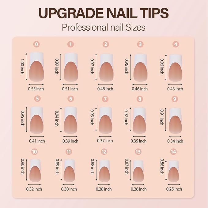 Vansiho French Gel Nail Tips - 150Pcs Long Square Brown Tips, 3 in 1 Pre-French Tips for Nail Art DIY 15 Sizes