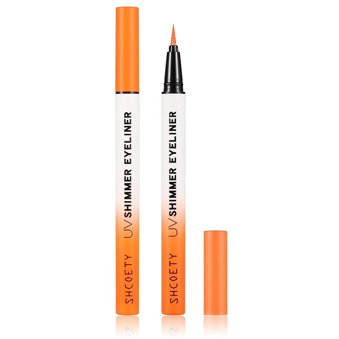 Metallic Neon Liquid Eyeliner, Glitter Neon Colored Eyeliners Pen, High Pigmented, Waterproof Smudge-Proof and Long-Lasting Metallic Eye Makeup for Halloween Christmas,Shimmer Orange
