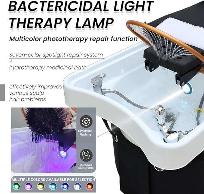 Head Spa Shampoo Bed, Massage Table, Head Spa Equipment with Supports Water Circulation, Fumigation & LED Scalp Care Acrylic Shampoo Bowl for Spa Beauty Salon Barber