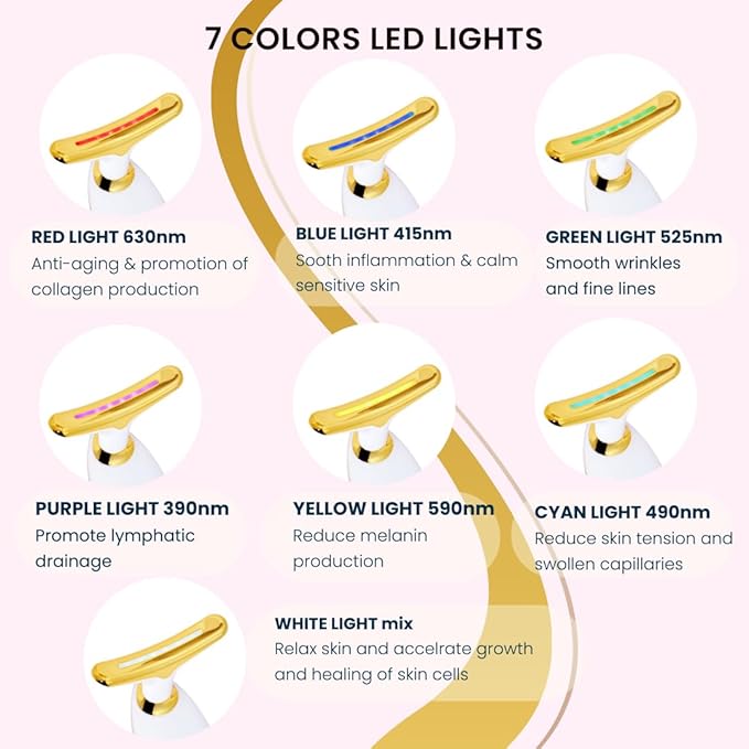 Red Light Therapy Face Massager Tool - with 7 LED Colors - Skin Care Beauty Device for Neck and Facial Tightening and Lifting