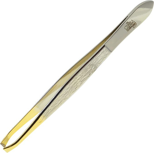 CS30 3.5 Inches Gold Tipped, Surgical Grade, German Stainless Steel Tweezers (Claw) - Flawless Eyebrow and Facial Hair Shaping and Removal for Men/Women
