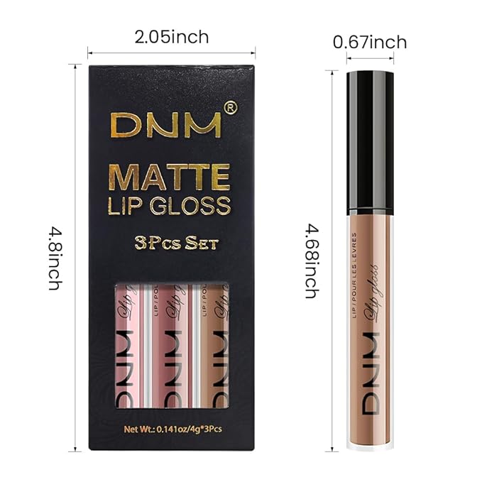 AMY'S DIARY 3Pcs Matte Liquid Lipstick Set, Peach Nude Rosewood Nude Caramel Brown Lip Stain Kit, Lip Stain Long Lasting 24 Non-Transfer Lip Gloss, Waterproof Lip Gloss Gift Makeup for Women Lippies